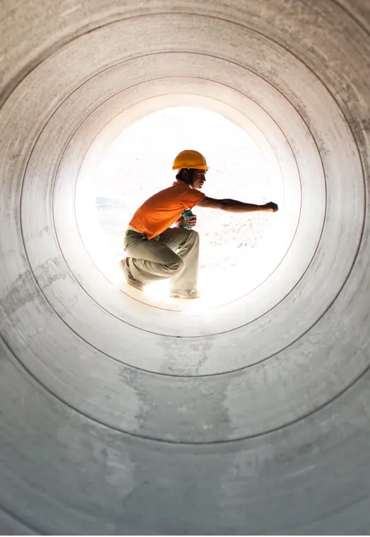 Engineers reviewing structural plans on construction site